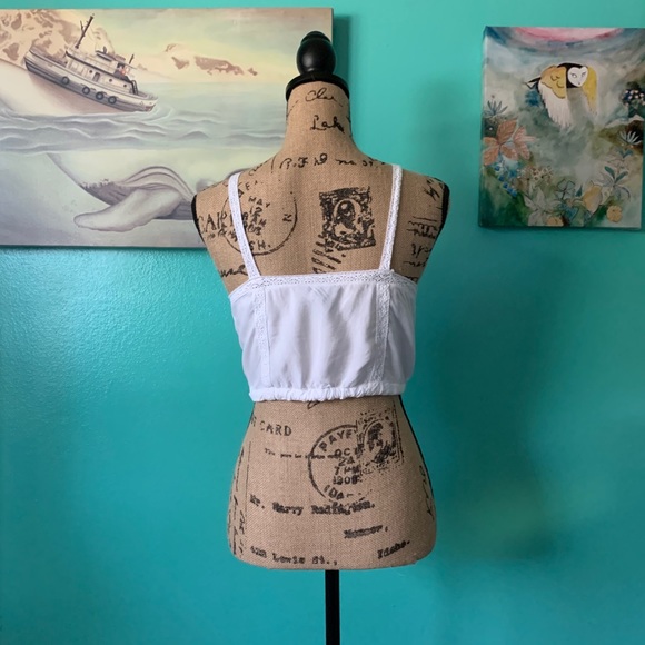 White Peasant Crop Top Blouse Vintage Inspired - Picture 4 of 5